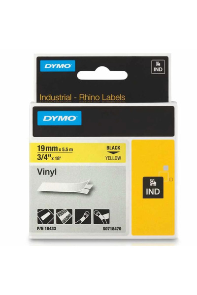 Dymo Rhinopro 18433 Yellow/Black Colored Vinyl Tape 19 mm X 5.5 m