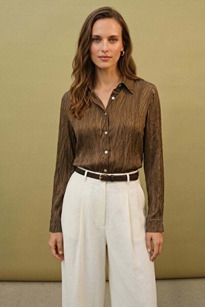 Sateen Χαλαρό Πουκάμισο - Καφέ