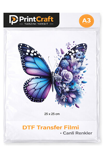 Palo Santo 25x25 cm Mavi Kelebek Modeli Ütü ile Yapışan DTF Transfer Baskı (A3)