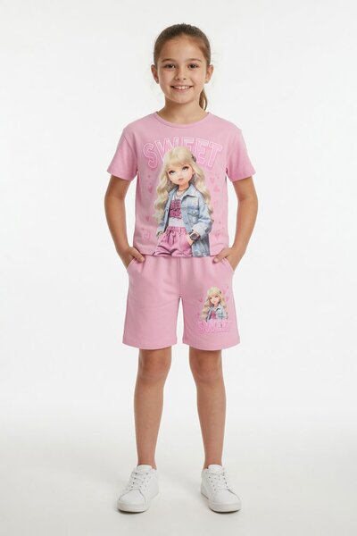 Cansın Mini Powder Sweet Written Character Printed Girls' Shorts Set of 2 23996