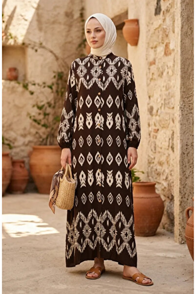 sefamerve Φόρεμα με σχέδιο από ύφασμα βισκόζης με κουμπιά σε όλο το μήκος 026...