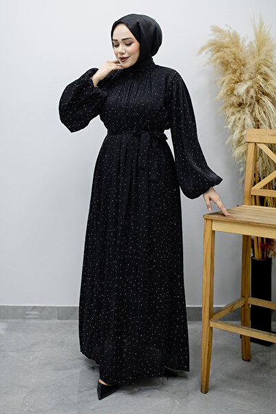 Tesettür Dünyası Βραδινό φόρεμα με μανίκια μπαλόνι και πέτρινη λεπτομέρεια TS...