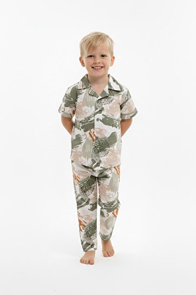 Rubeto Kids 2-13 Years Old Boys' Brushed Patterned Short Sleeve Pajama Set