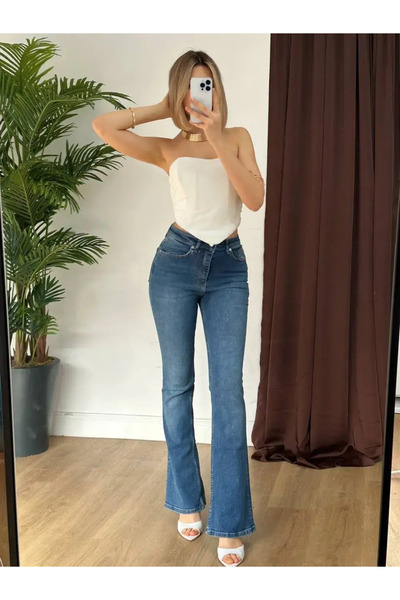 Misscix Γυναικεία ψηλόμεσα τζιν σε μπλε χρώμα