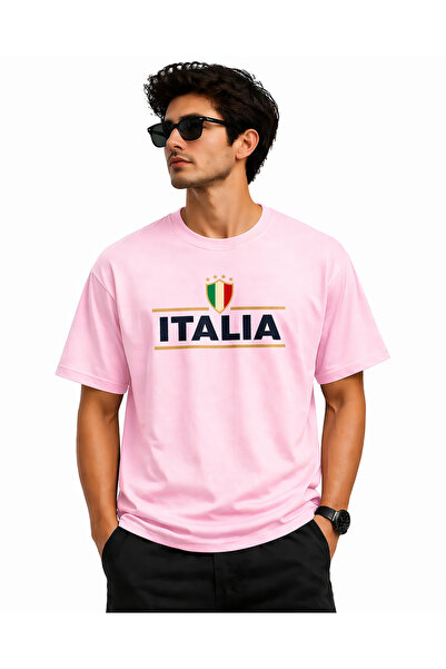 VODEXA Tricou oversize pentru bărbați, cu imprimeu ITALIA, 100% bumbac, croia...