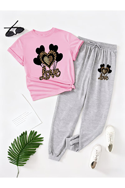 LAVİTTA Love Printed Sweatpants and T-Shirt - Jogger T-Shirt Top and Bottom S...