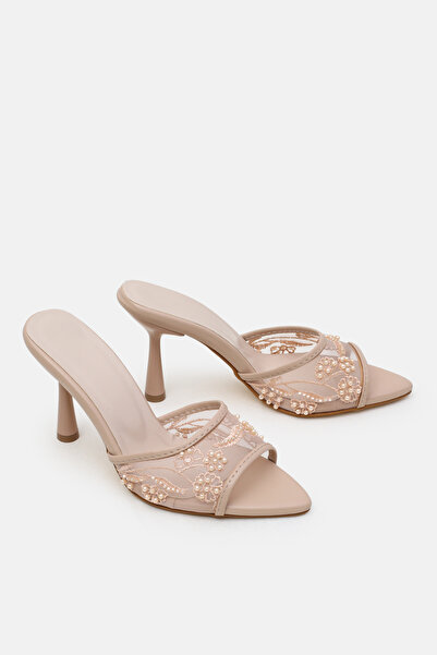 Cochines Μπεζ Nude Δαντελένια Παπούτσια με Χάντρες και Λεπτομέρειες Γυναικεία...