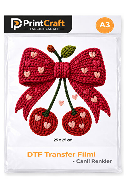 Palo Santo 25x25 cm Kırmızı Örgü Kiraz Modeli Ütü ile Yapışan DTF Transfer Ba...