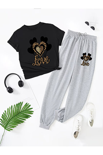 LAVİTTA Love Printed Sweatpants and T-Shirt - Jogger T-Shirt Top and Bottom S...