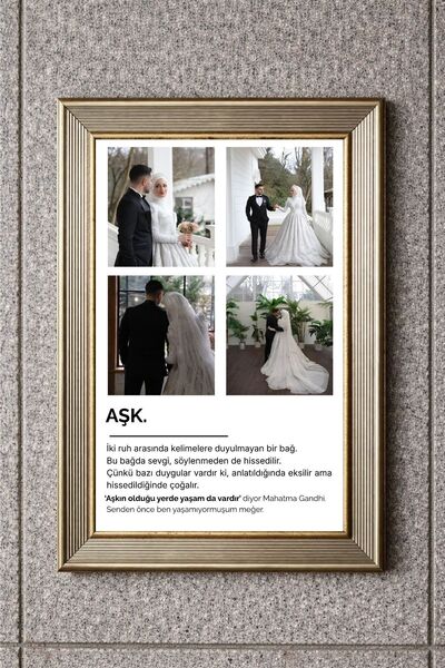 BuzzDesigns Kişiye Özel 4 Fotoğraflı Aşk Temalı Tablo (Çerçeve Seçenekli)