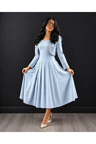 SAMEERAH STYLE Midi Dress with Short Jacket and Pearl Embroidery for Women