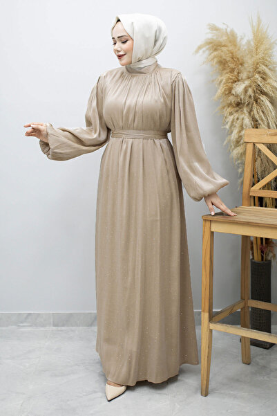 Tesettür Dünyası Βραδινό φόρεμα με μανίκια μπαλόνι και πέτρινη λεπτομέρεια TS...