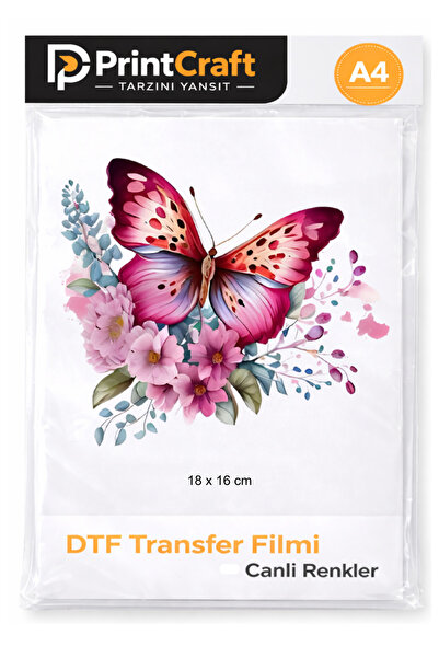 Palo Santo 18x16 cm Pembe Kelebek Modeli Ütü ile Yapışan DTF Transfer Baskı (A4)