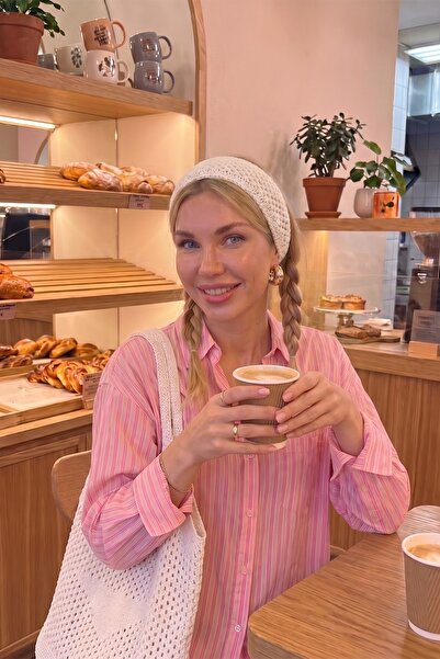 BAHELS Γυναικεία Πλεκτή Μπαντάνα από Διχτυωτό Ύφασμα Εκρού, Κορδέλα Μαλλιών