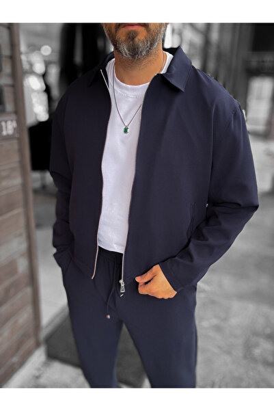 BYBASICMAN Μπουφάν με γιακά και φερμουάρ σε μπλε ναυτικό χρώμα LNS-16256