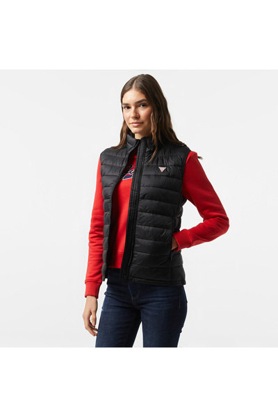 Guess Puffer Vest Iridescent Nylon 40 Kadın Siyah Yelek