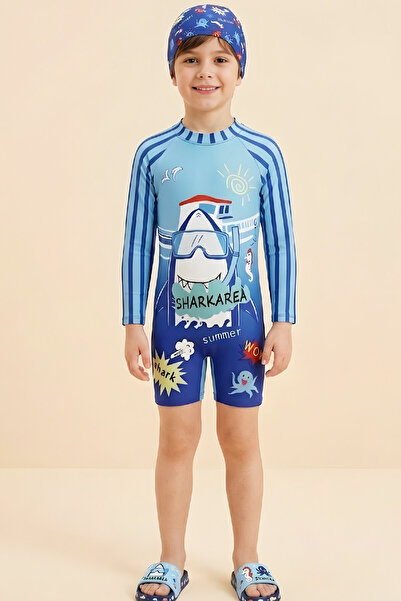 MODANINO Σετ μαγιό για αγόρια-Μακρυμάνικο μαγιό και σκουφάκι 3-12 ετών 12632N