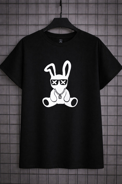 VODEXA Tricou oversize pentru bărbați, cu imprimeu IEPURE CU COLIER, 100% bum...