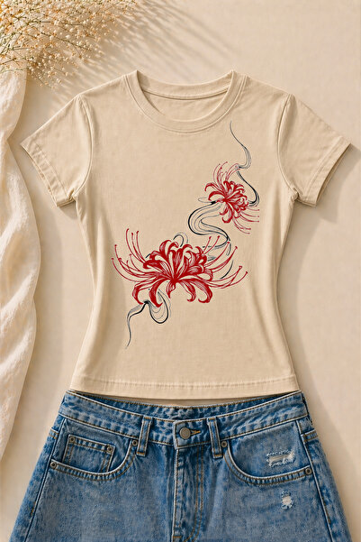 EVIus Tricou de damă din Lycra, cu mânecă scurtă, cu imprimeu floral, mulat