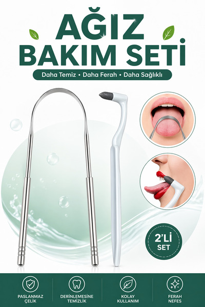 Mas'dala EGAR Paslanmaz Çelik Dil Temizleyici Ağız Bakım Seti Ferah Nefes İçi...