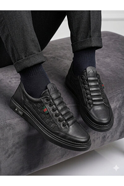 MARCOMEN Ανδρικά καλοκαιρινά 100% δερμάτινα μαύρα αθλητικά παπούτσια που προσ...