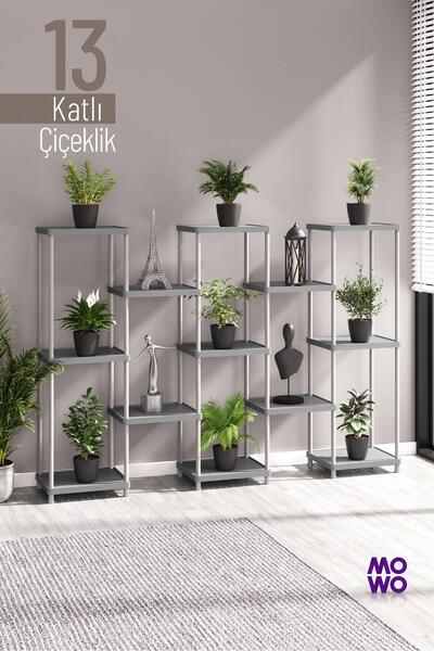 Mowo Home 13 Katlı Gri Çiçeklik Saksılık Dekoratif Saksı Standı Balkon Teras ...