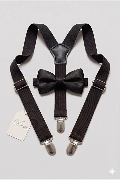VaVbaby Boy's Adjustable Trouser Strap and Bow Tie Set - Black