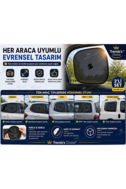 trends's choice Araç Oto Güneşlik Yan Cam Güneşlik Perde Vantuzlu Araç Yan Cam Güneşliği UV Korumalı