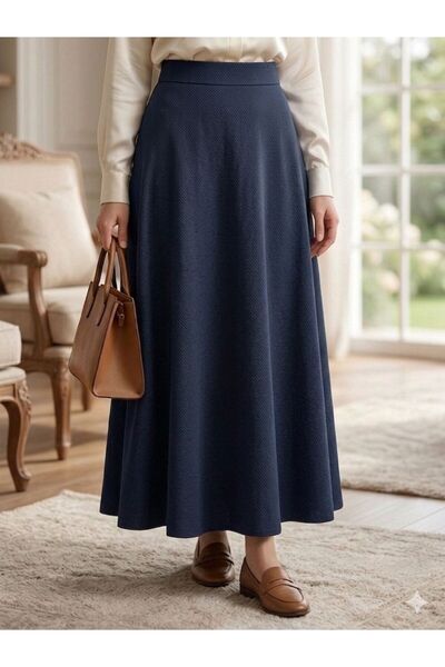 ECEYLÜL MODA Fusta maxi neagră de damă, cu textură tip fagure, din lycra, cu talie înaltă și croială evazată - Nu se vede la genunchi, nu lasă urme, țesătură elastică