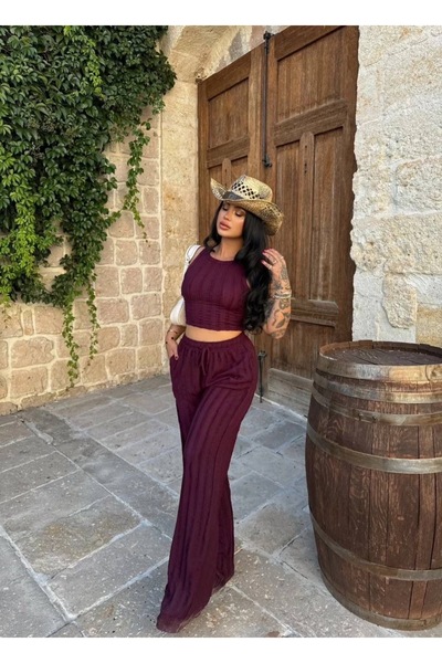 Paraf style Γυναικείο Σετ Δύο Τεμαχίων με Κορδόνια, Crop Top και Παντελόνι Άν...