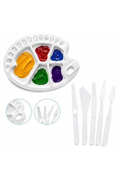 Artdesign Plastic Oval Painting Palette 33.5Cm*24Cm, Plastic 5-Piece Spatula Set