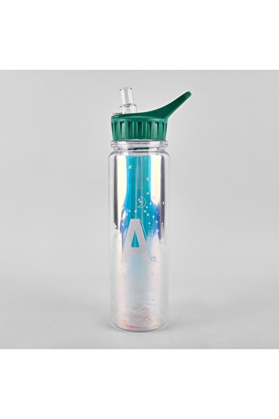 OEM Μπουκάλι νερού με καλαμάκι, 320 ml, εφέ καθρέφτη, πράσινο καπάκι