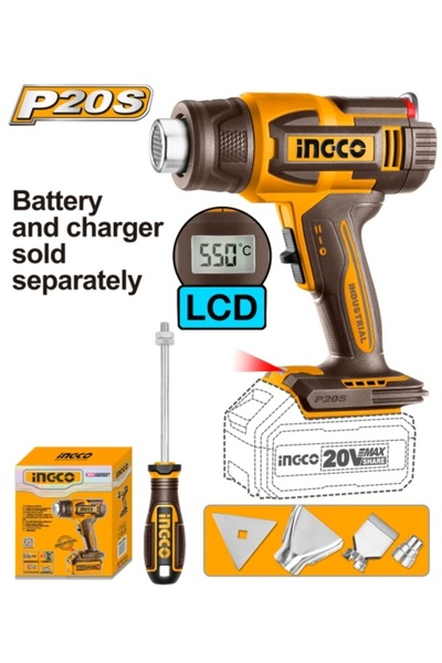 Ingco Πιστόλι θερμού αέρα 20 V με ηλεκτρονική οθόνη