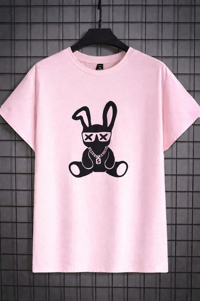 VODEXA Tricou oversize pentru bărbați, cu imprimeu IEPURE CU COLIER, 100% bum...