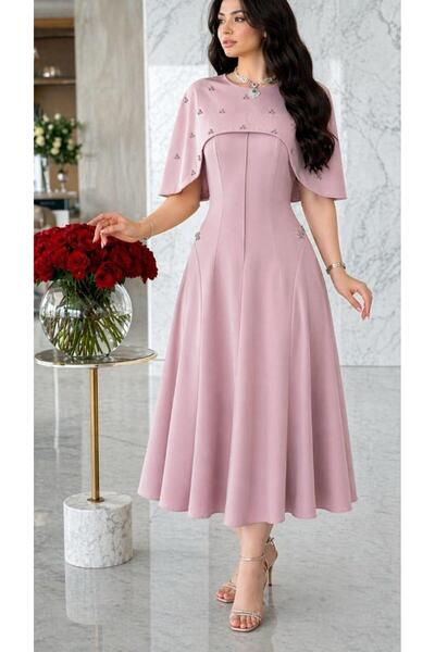 Jood Soft and Luxurious Embroidered Midi Cape Dress