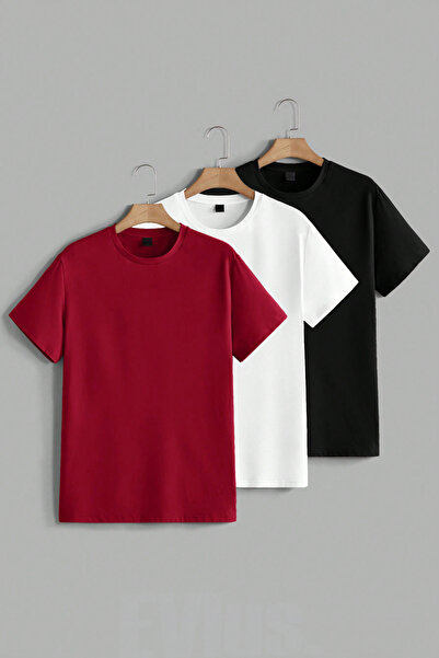 EVIus Σετ 3 τεμαχίων Oversize Basic T-Shirt από 100% βαμβάκι με λαιμόκοψη ποδ...