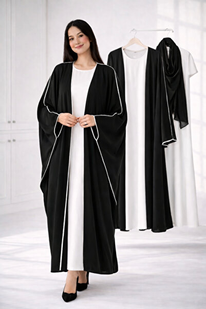 Nozayra Minimalist Black Abaya with White Trim – Modern Modest Wear