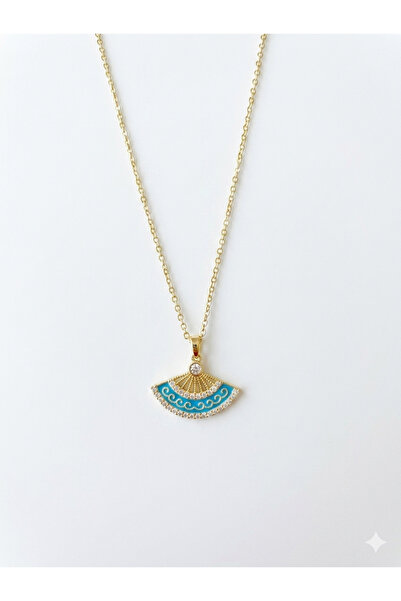 Rose and Light Gold Blue Fan Steel Necklace