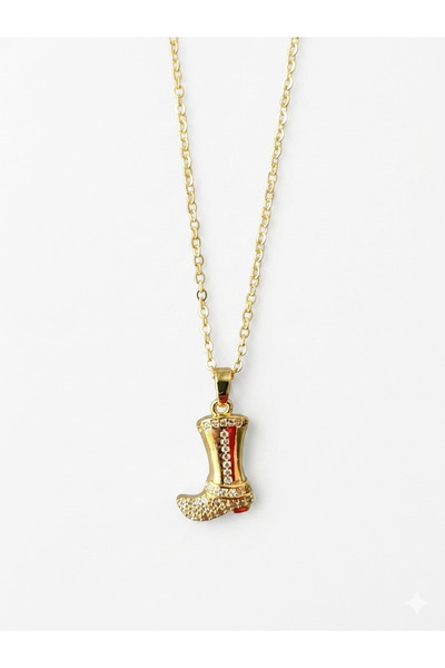 Rose and Light Gold Stone Boot Steel Necklace