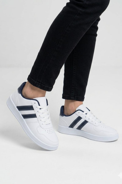 Nubbock Mavise White Laci Unisex Light Sole Two-Stripe Daily Lace-Up Sports S...