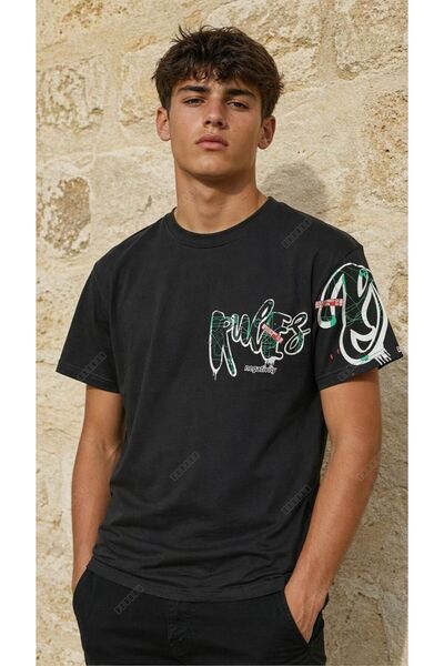 LİBREPRİVE Erkek Önü Arkası Baskılı Spor Tshirt Günlük Tişört