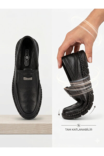 JAMES FRANCO Ανδρικά καλοκαιρινά μαύρα παπούτσια από 100% γνήσιο δέρμα με ορθ...