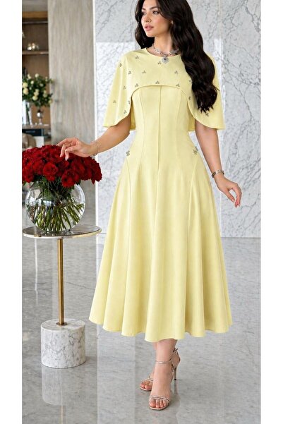 led style Soft and Luxurious Embroidered Midi Cape Dress