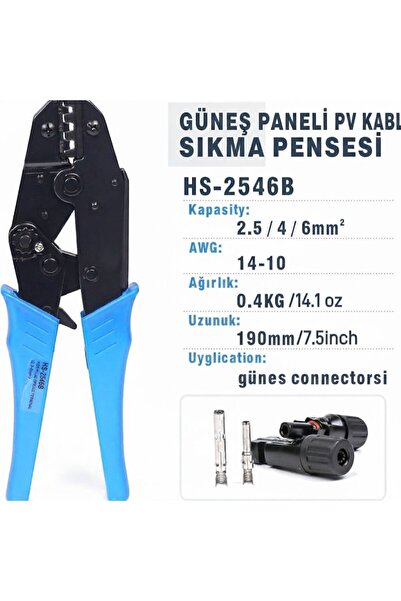 maasco MC4 (Solar) izolesiz Terminal sıkma pensesi 2,5-6 mm2