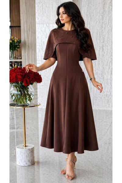 led style Soft and Luxurious Embroidered Midi Cape Dress