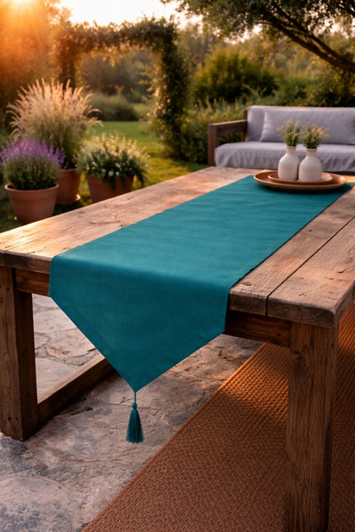 Econice Petrol Yeşili Duck Keten Dekoratif Runner 40 x 140 cm