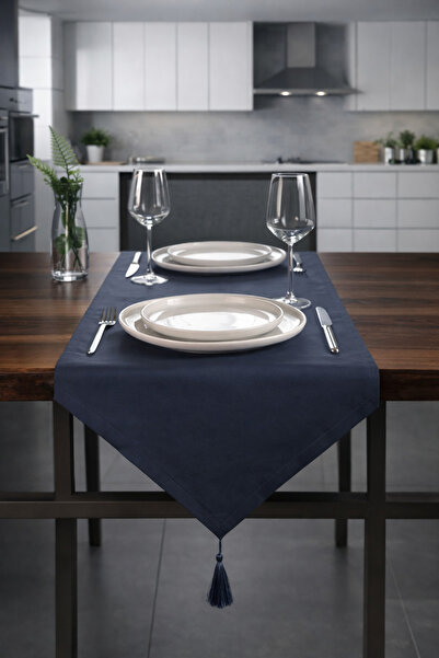 Econice Navy Blue Duck Linen Decorative Runner 40 X 140 cm
