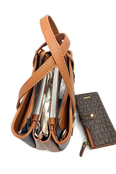 Just Polo Women's Brown Taba Print Patterned Shoulder Bag and Wallet Set -206...