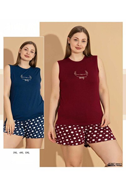 Hoppa Modam Kadın Büyük Beden Pamuklu Kolsuz Hamile Uyumlu Şortlu Pijama Takı...