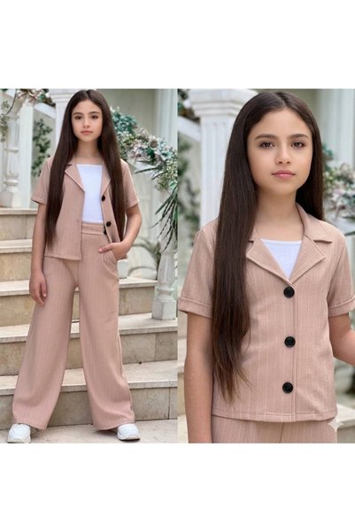 Ütk kids Stylish Version of the Sporty Style for Young Girls and Children, Set of Palazzo Pants + Blazer Jacket with Buttons